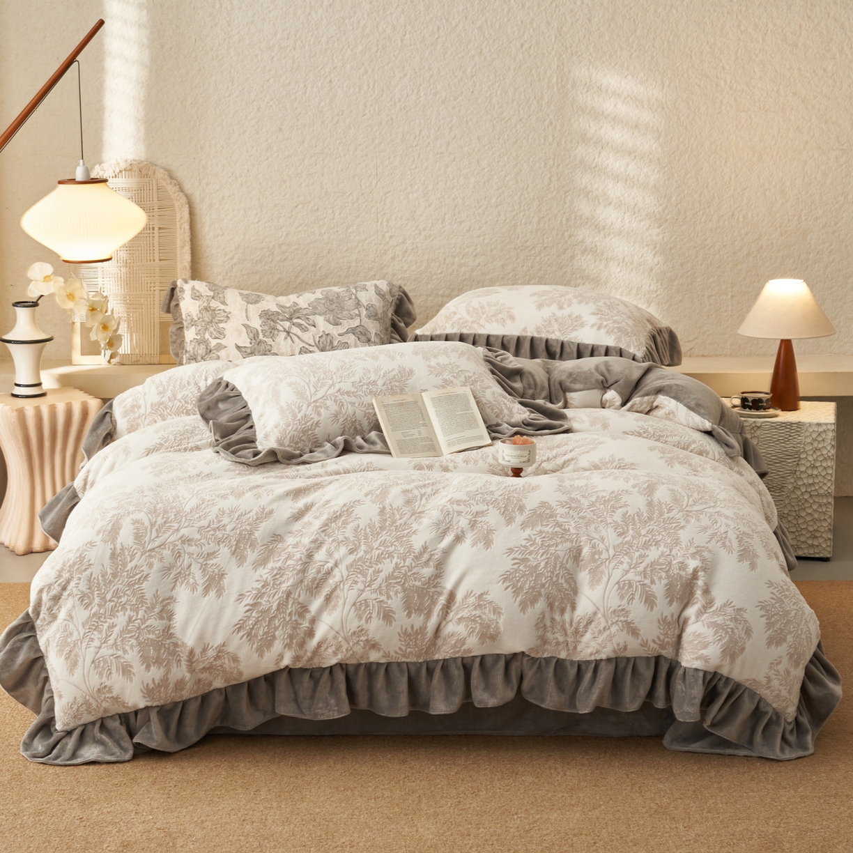 91家纺网 家纺一手货源 找家纺 早晨家纺 2025新款高克重牛奶绒烂花四件套 叶韵