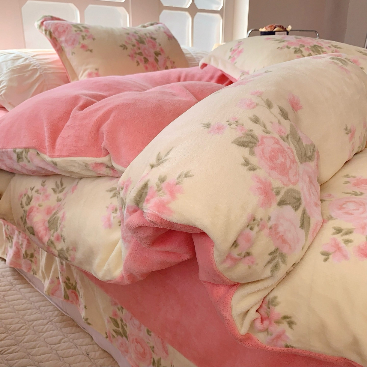 莱豫家纺 2025新款加厚牛奶绒三件套四件套保暖不静电 玫瑰粉