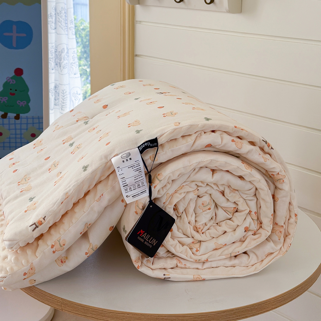 91家纺网 家纺一手货源 找家纺 麦伦家居 2025新款全棉双层纱3D豆豆被系列被子被芯（可配四件套） 快乐伙伴-黄