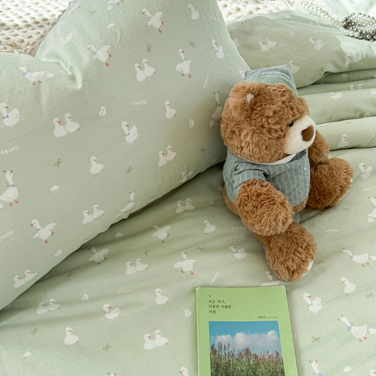 91家纺网 家纺一手货源 找家纺 麦伦家居 2025新款全棉双层纱3D豆豆被系列被子被芯（可配四件套） 快乐鸭