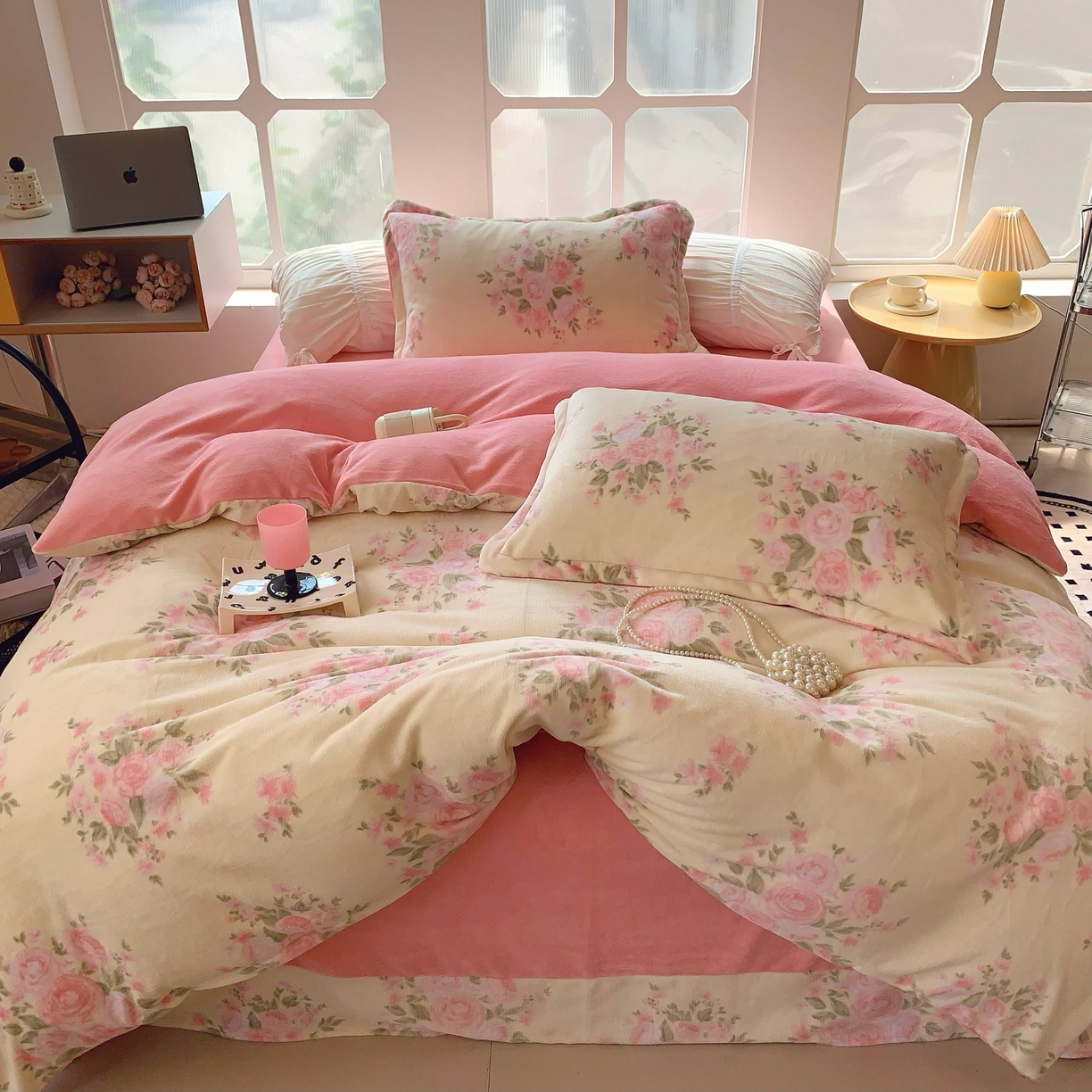 91家纺网 家纺一手货源 找家纺 莱豫家纺 2025新款加厚牛奶绒三件套四件套保暖不静电 玫瑰粉