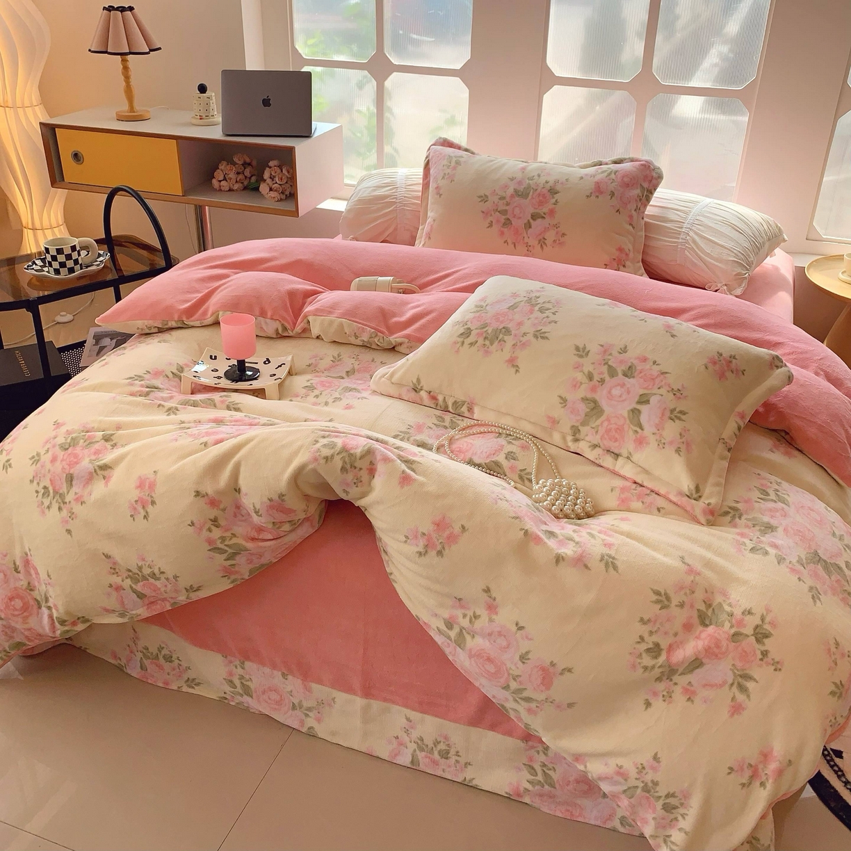 91家纺网 家纺一手货源 找家纺 莱豫家纺 2025新款加厚牛奶绒三件套四件套保暖不静电 玫瑰粉