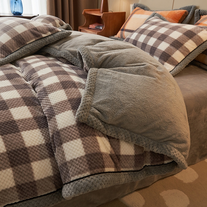 91家纺网 家纺一手货源 找家纺 早晨家纺 2025新款豆豆款菠萝格提花四件套 豆豆绒-多哥咖