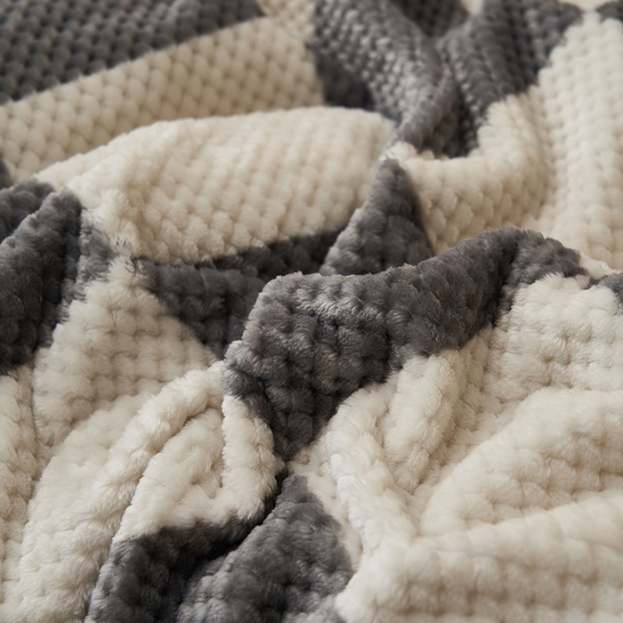 91家纺网 家纺一手货源 找家纺 早晨家纺 2025新款豆豆款菠萝格提花四件套 豆豆绒-大方格灰