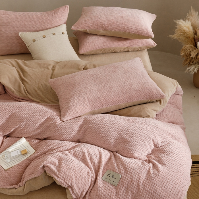 91家纺网 家纺一手货源 找家纺 早晨家纺 2025新款波浪款牛奶绒提花四件套 波浪-豆沙