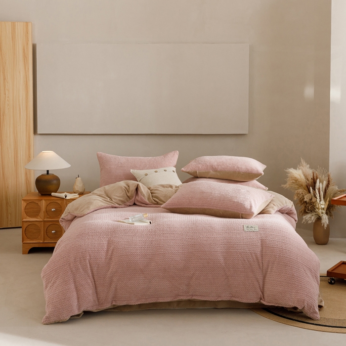 91家纺网 家纺一手货源 找家纺 早晨家纺 2025新款波浪款牛奶绒提花四件套 波浪-豆沙