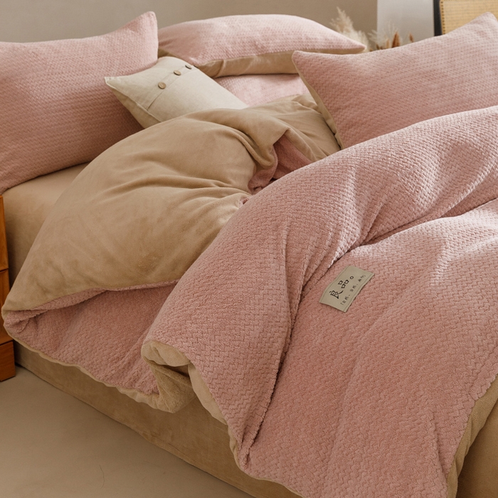 早晨家纺 2025新款波浪款牛奶绒提花四件套 波浪-豆沙