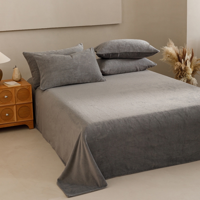 91家纺网 家纺一手货源 找家纺 早晨家纺 2025新款波浪款牛奶绒提花四件套 波浪-浅灰