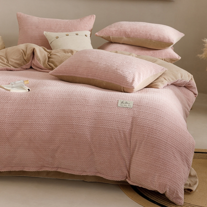 91家纺网 家纺一手货源 找家纺 早晨家纺 2025新款波浪款牛奶绒提花四件套 波浪-豆沙