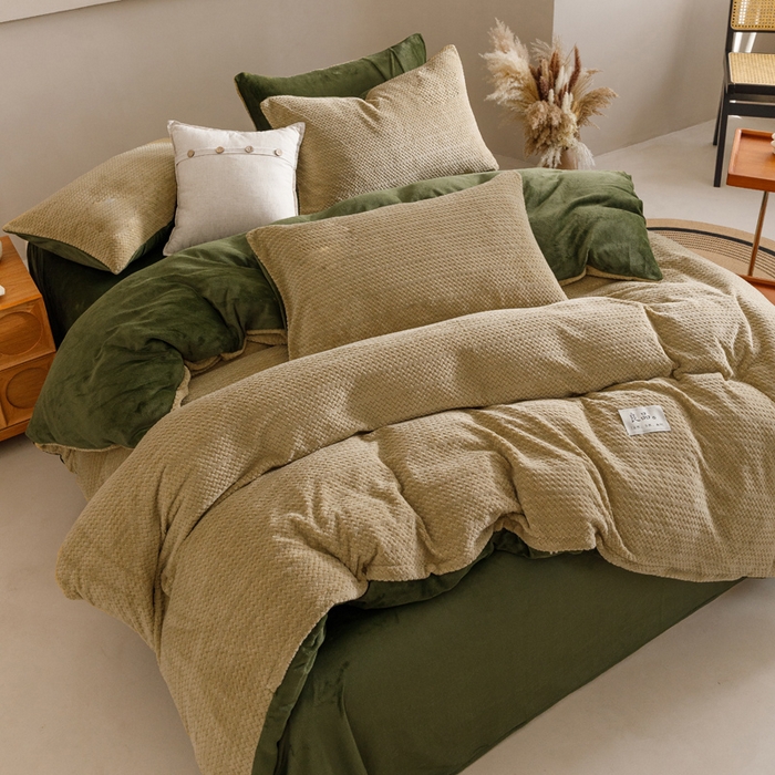 91家纺网 家纺一手货源 找家纺 早晨家纺 2025新款波浪款牛奶绒提花四件套 波浪-浅水绿