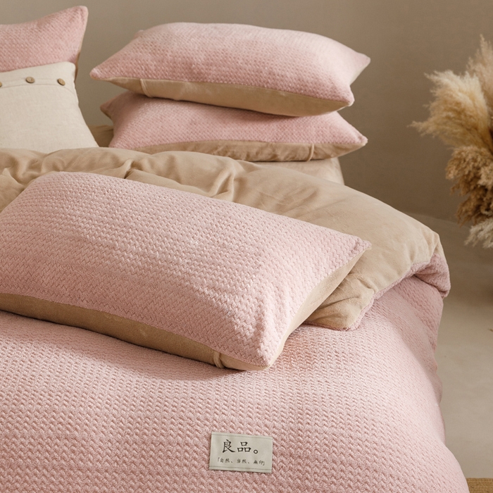 91家纺网 家纺一手货源 找家纺 早晨家纺 2025新款波浪款牛奶绒提花四件套 波浪-豆沙