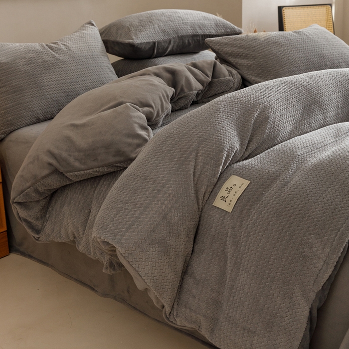 早晨家纺 2025新款波浪款牛奶绒提花四件套 波浪-浅灰