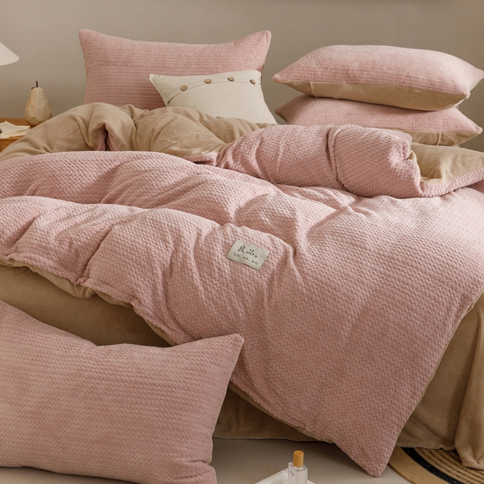 91家纺网 家纺一手货源 找家纺 早晨家纺 2025新款波浪款牛奶绒提花四件套 波浪-豆沙