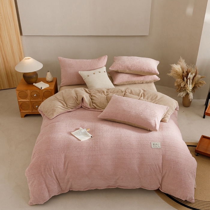 91家纺网 家纺一手货源 找家纺 早晨家纺 2025新款波浪款牛奶绒提花四件套 波浪-豆沙