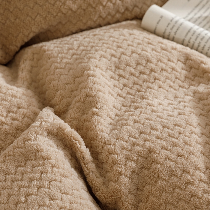 91家纺网 家纺一手货源 找家纺 早晨家纺 2025新款波浪款牛奶绒提花四件套 波浪-米驼