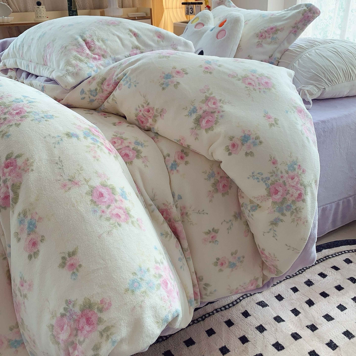 91家纺网 家纺一手货源 找家纺 莱豫家纺 2025新款加厚牛奶绒三件套四件套保暖不静电 沐熙花