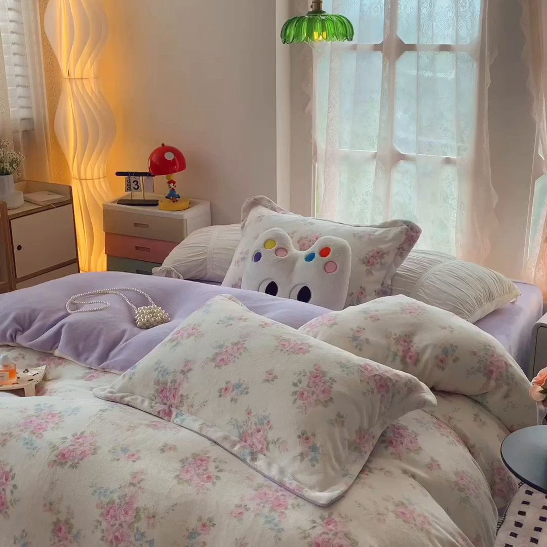 91家纺网 家纺一手货源 找家纺 莱豫家纺 2025新款加厚牛奶绒三件套四件套保暖不静电 沐熙花