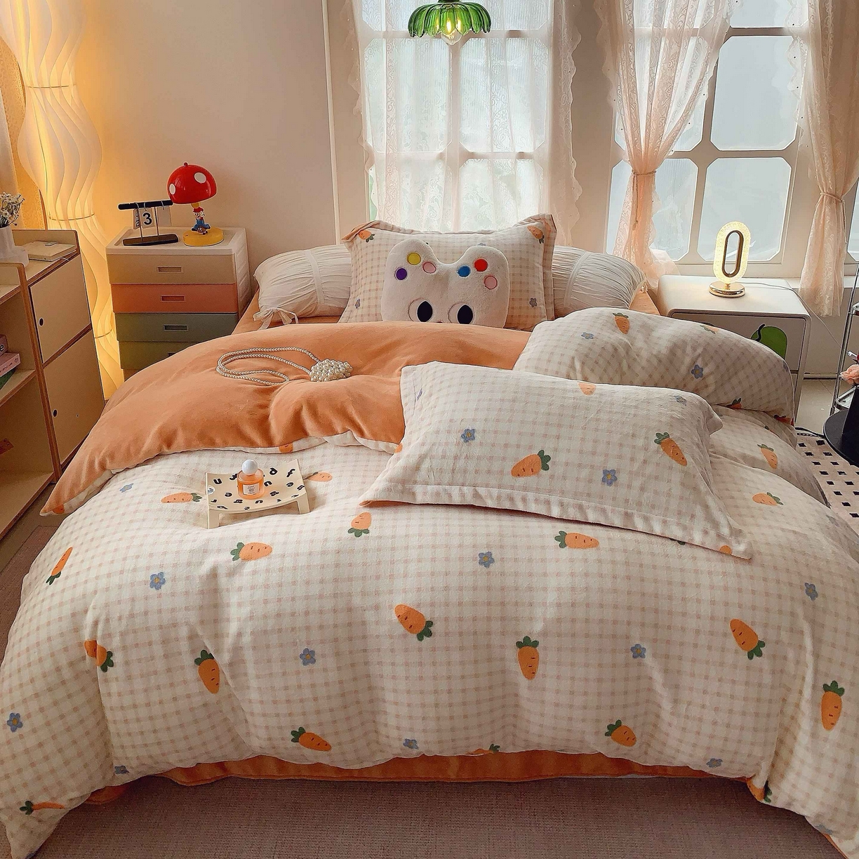 91家纺网 家纺一手货源 找家纺 莱豫家纺 2025新款加厚牛奶绒三件套四件套保暖不静电 甜心萝卜