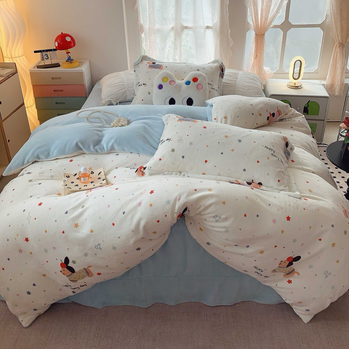 91家纺网 家纺一手货源 找家纺 莱豫家纺 2025新款加厚牛奶绒三件套四件套保暖不静电 童趣星海