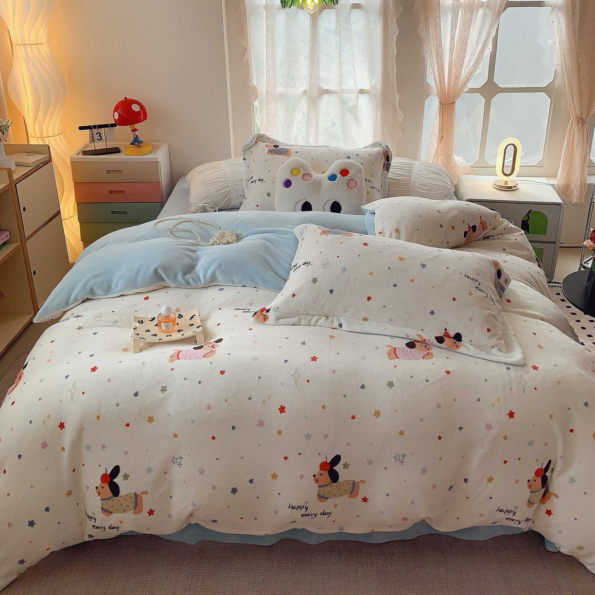 91家纺网 家纺一手货源 找家纺 莱豫家纺 2025新款加厚牛奶绒三件套四件套保暖不静电 童趣星海