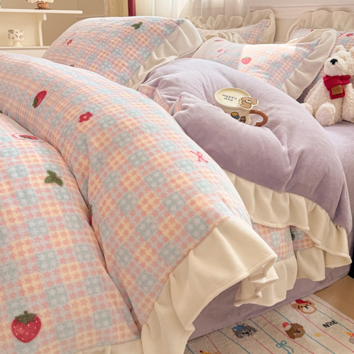 91家纺网 家纺一手货源 找家纺 （总）米莱家纺 2025新款牛奶绒印花花边四件套