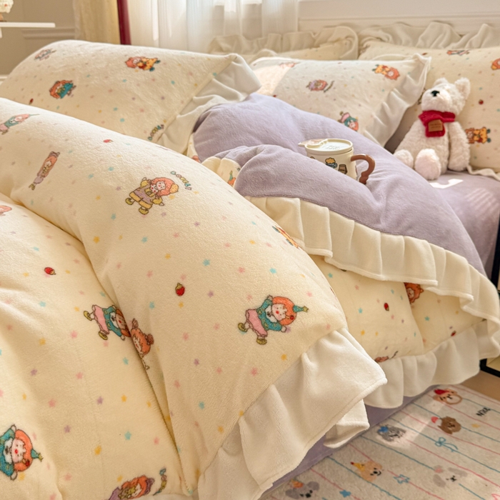 91家纺网 家纺一手货源 找家纺 （总）米莱家纺 2025新款牛奶绒印花花边四件套