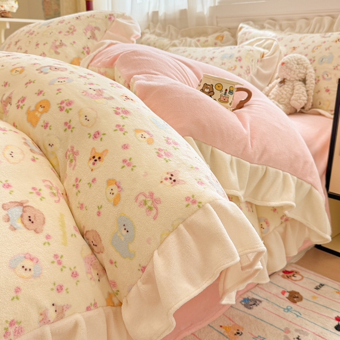 米莱家纺 2025新款牛奶绒印花花边四件套 童趣乐园