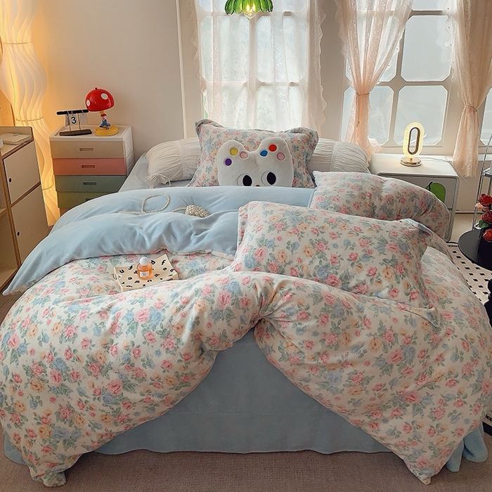 91家纺网 家纺一手货源 找家纺 莱豫家纺 2025新款加厚牛奶绒三件套四件套保暖不静电 夏日花开