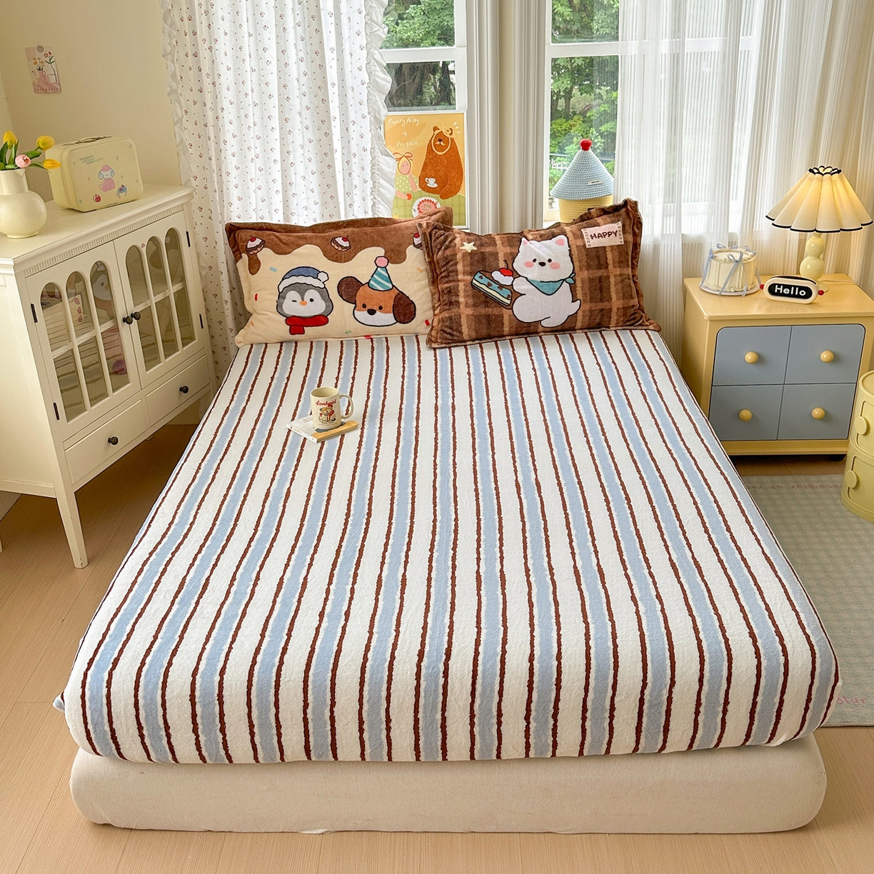 91家纺网 家纺一手货源 找家纺 铭宣家居 2025新款200g牛奶绒数码印花加毛巾绣四件套 海盐蛋糕