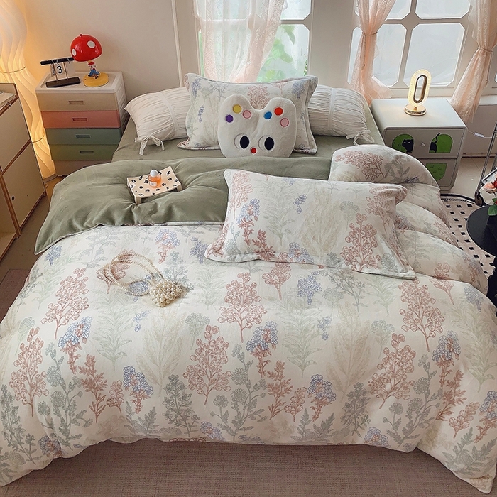 91家纺网 家纺一手货源 找家纺 莱豫家纺 2025新款加厚牛奶绒三件套四件套保暖不静电 幽兰花谷