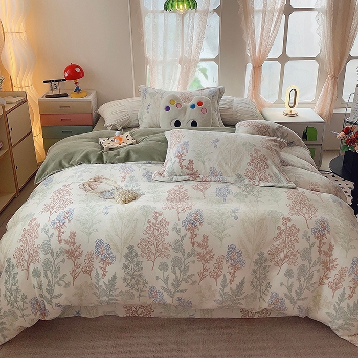 91家纺网 家纺一手货源 找家纺 莱豫家纺 2025新款加厚牛奶绒三件套四件套保暖不静电 幽兰花谷