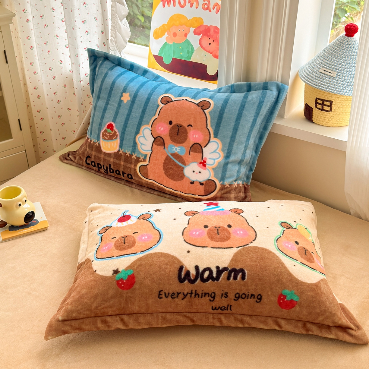 91家纺网 家纺一手货源 找家纺 铭宣家居 2025新款200g牛奶绒数码印花加毛巾绣单枕套 星落卡皮