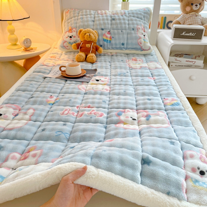 91家纺网 家纺一手货源 找家纺 （总）梵朴 2025新款牛奶绒泡泡兔毛绒床垫学生宿舍床褥子床护垫学生款印花系列