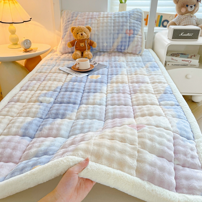 梵朴 2025新款牛奶绒泡泡兔毛绒床垫学生宿舍床褥子床护垫学生款印花系列 彩虹爱心紫