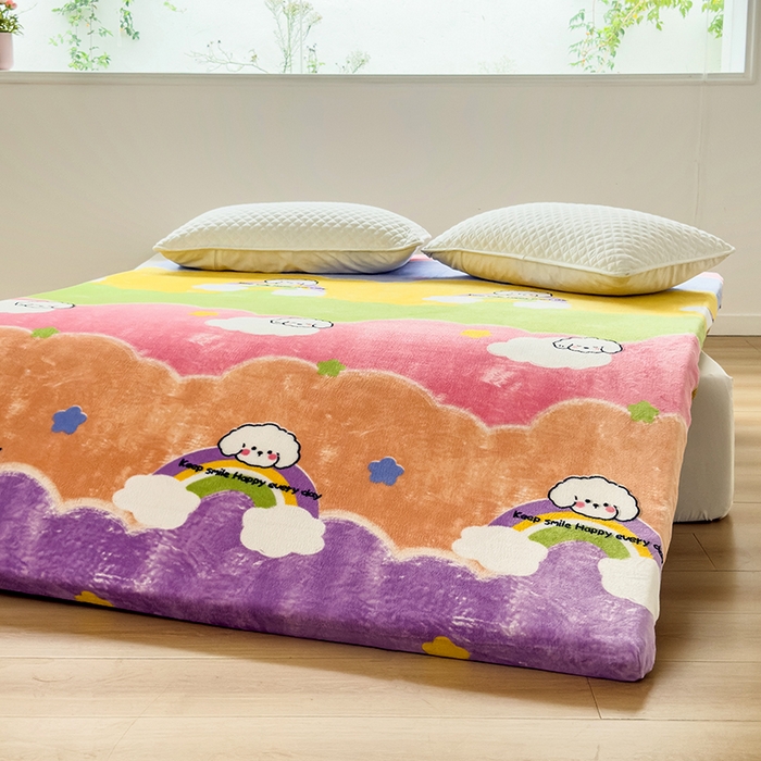 91家纺网 家纺一手货源 找家纺 北辰 2025新款冬季牛奶绒海绵床垫可拆洗软垫学生上下铺床垫可定制 彩虹狗宝