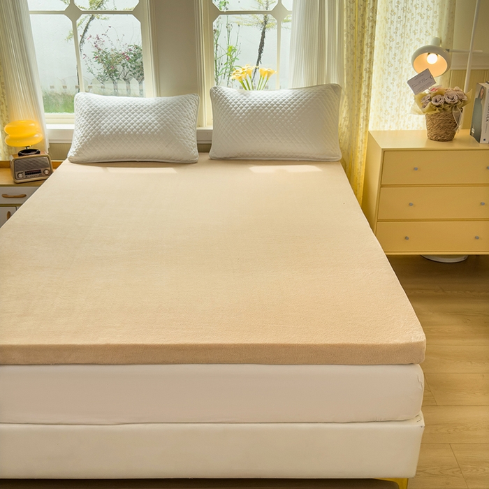 91家纺网 家纺一手货源 找家纺 北辰 2025新款冬季牛奶绒海绵床垫可拆洗软垫学生上下铺床垫可定制 纯色-棕