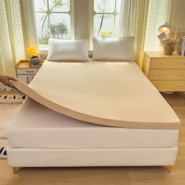 91家纺网 家纺一手货源 找家纺 北辰 2025新款冬季牛奶绒海绵床垫可拆洗软垫学生上下铺床垫可定制 纯色-棕