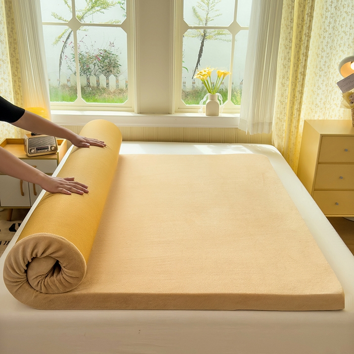 91家纺网 家纺一手货源 找家纺 北辰 2025新款冬季牛奶绒海绵床垫可拆洗软垫学生上下铺床垫可定制 纯色-棕