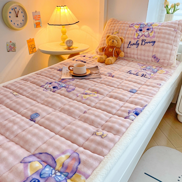 91家纺网 家纺一手货源 找家纺 梵朴 2025新款牛奶绒泡泡兔毛绒床垫学生宿舍床褥子床护垫学生款印花系列 星黛露粉