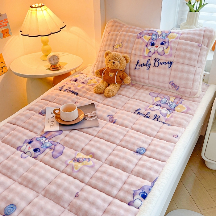 91家纺网 家纺一手货源 找家纺 梵朴 2025新款牛奶绒泡泡兔毛绒床垫学生宿舍床褥子床护垫学生款印花系列 星黛露粉