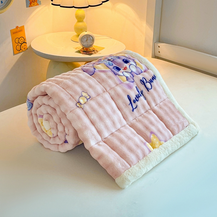 91家纺网 家纺一手货源 找家纺 梵朴 2025新款牛奶绒泡泡兔毛绒床垫学生宿舍床褥子床护垫学生款印花系列 星黛露粉