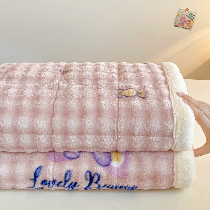 91家纺网 家纺一手货源 找家纺 梵朴 2025新款牛奶绒泡泡兔毛绒床垫学生宿舍床褥子床护垫学生款印花系列 星黛露粉