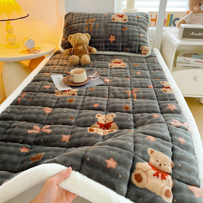 梵朴 2025新款牛奶绒泡泡兔毛绒床垫学生宿舍床褥子床护垫学生款印花系列 星星小熊灰