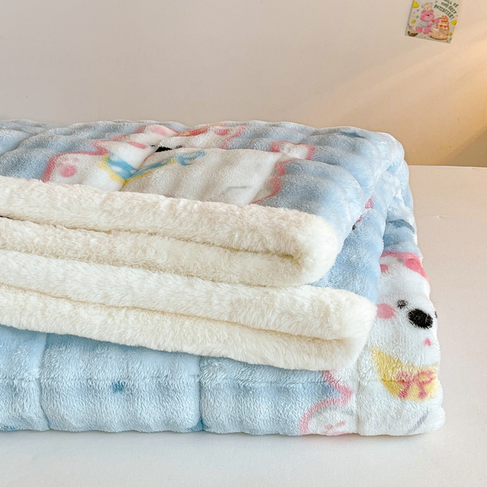 91家纺网 家纺一手货源 找家纺 梵朴 2025新款牛奶绒泡泡兔毛绒床垫学生宿舍床褥子床护垫学生款印花系列 音乐狗蓝