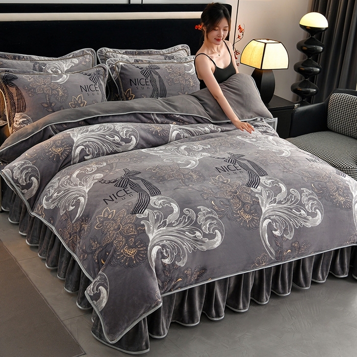 91家纺网 家纺一手货源 找家纺 （总）诺梵家纺 2025新款8斤加厚保暖金貂绒牛奶绒印花四件套