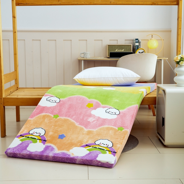 91家纺网 家纺一手货源 找家纺 北辰 2025新款冬季牛奶绒海绵床垫可拆洗软垫学生上下铺床垫 彩虹狗宝