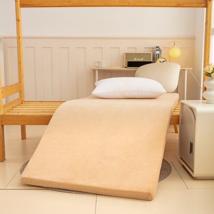 91家纺网 家纺一手货源 找家纺 北辰 2025新款冬季牛奶绒海绵床垫可拆洗软垫学生上下铺床垫 纯色-棕