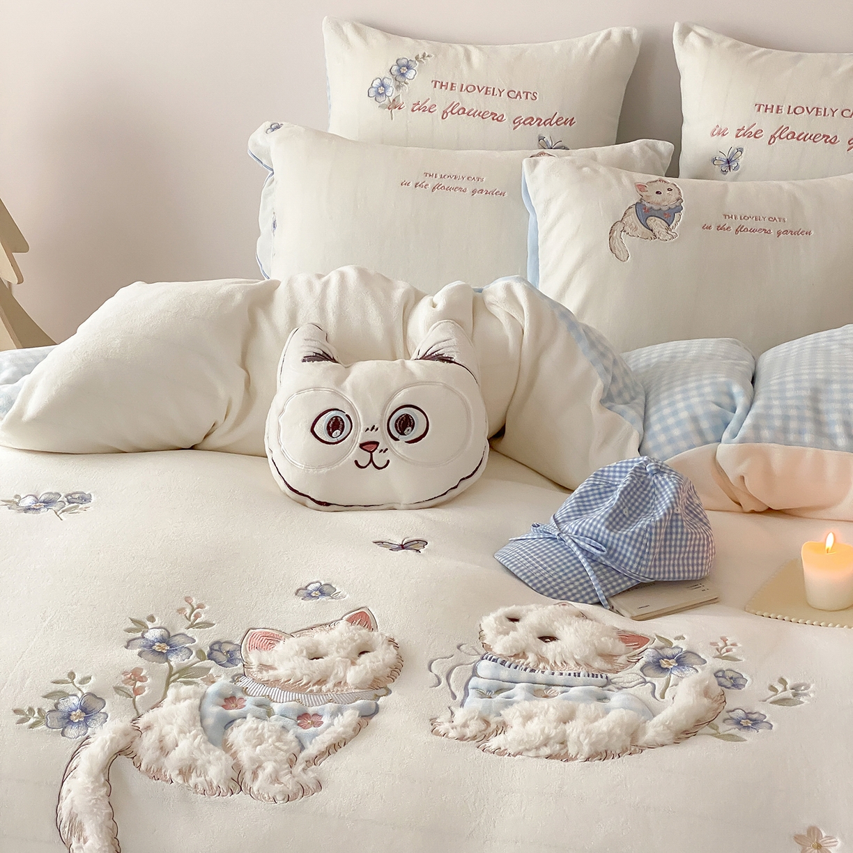 91家纺网 家纺一手货源 找家纺 （总）星野 2025新款高克重牛奶绒贴布刺绣四件套-喵花细语