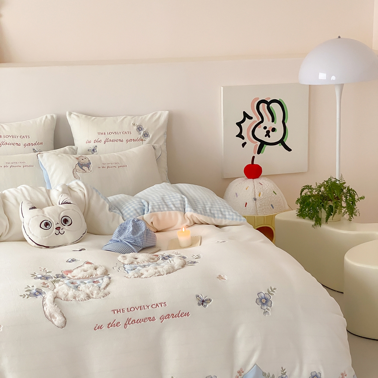 91家纺网 家纺一手货源 找家纺 （总）星野 2025新款高克重牛奶绒贴布刺绣四件套-喵花细语