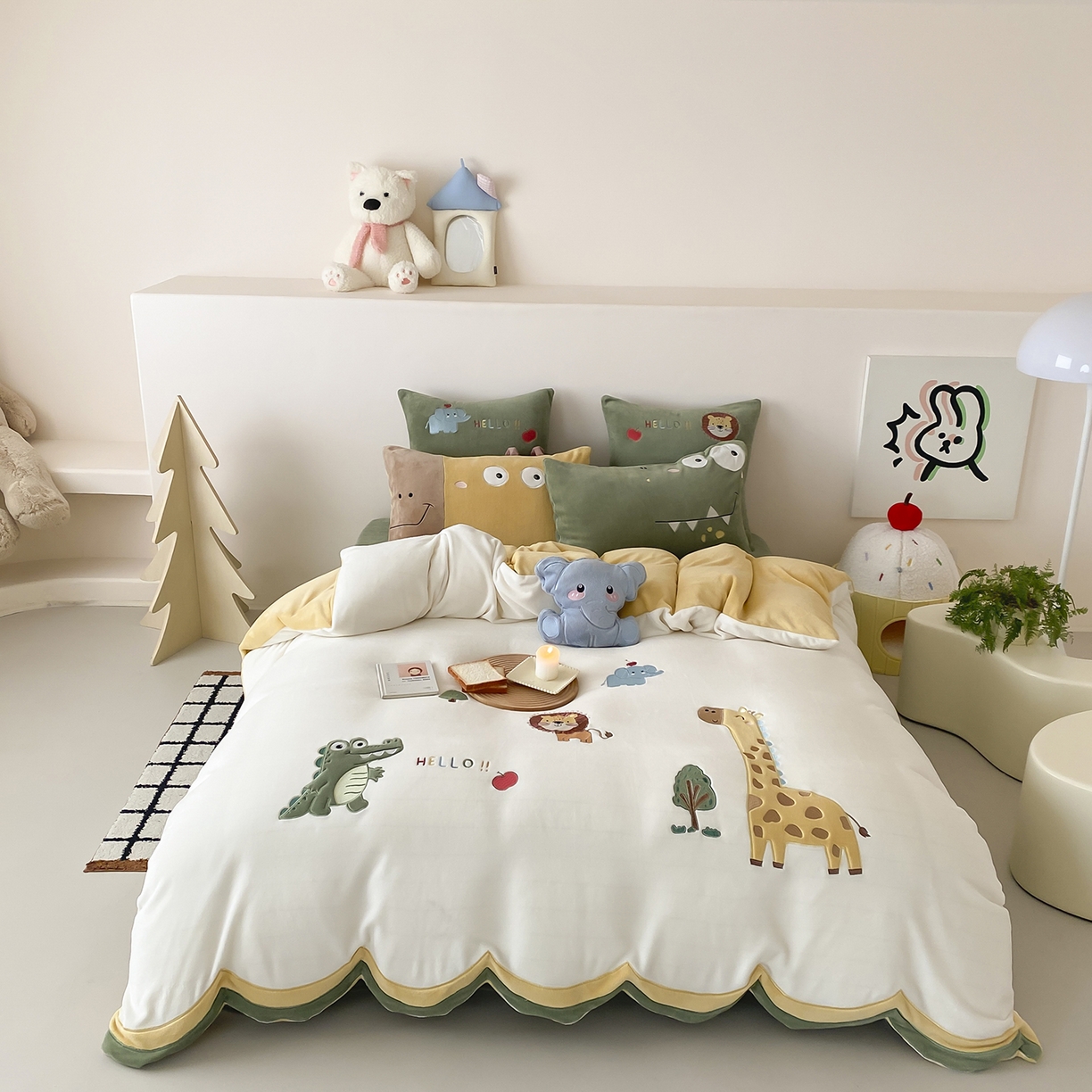 （总）星野 2025新款高克重牛奶绒贴布刺绣四件套-丛林探险记